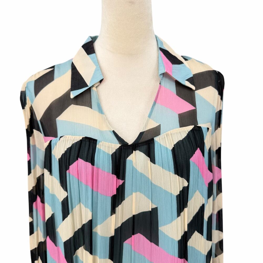 Diane von Furstenberg Heidi Geometric Rectangle Print Long Sleeve Shirt Dress - Picture 6 of 13